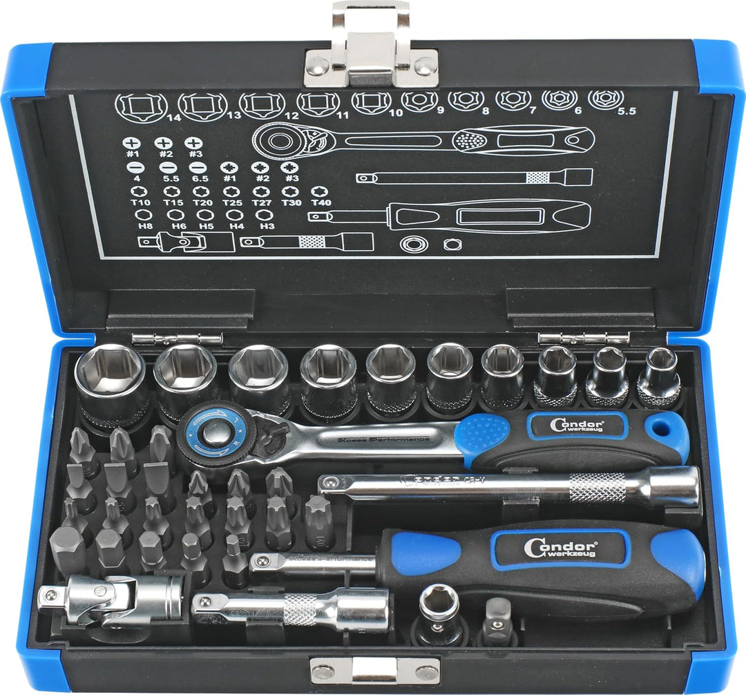 Condor Werkzeug 1138 | Steckschlüssel und Bit-Satz | 38-tlg. | 1/4" | 6-kant | 5,5-14 mm, 38-tlg.