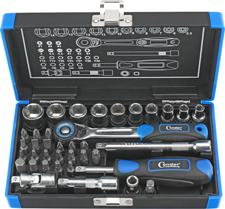 Condor Werkzeug 1138 | Steckschlüssel und Bit-Satz | 38-tlg. | 1/4" | 6-kant | 5,5-14 mm, 38-tlg.