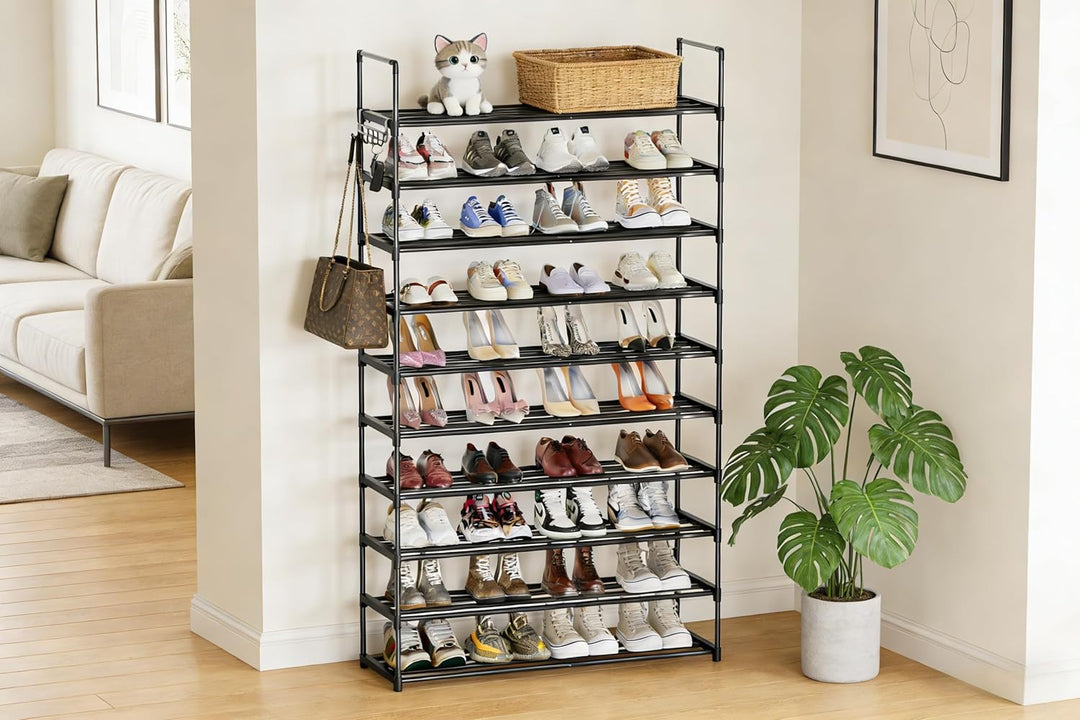 Schuhregal 10 Ebenen, Metall Schuhständer, Schuhaufbewahrung, Schuh-Organizer, platzsparend, für bis