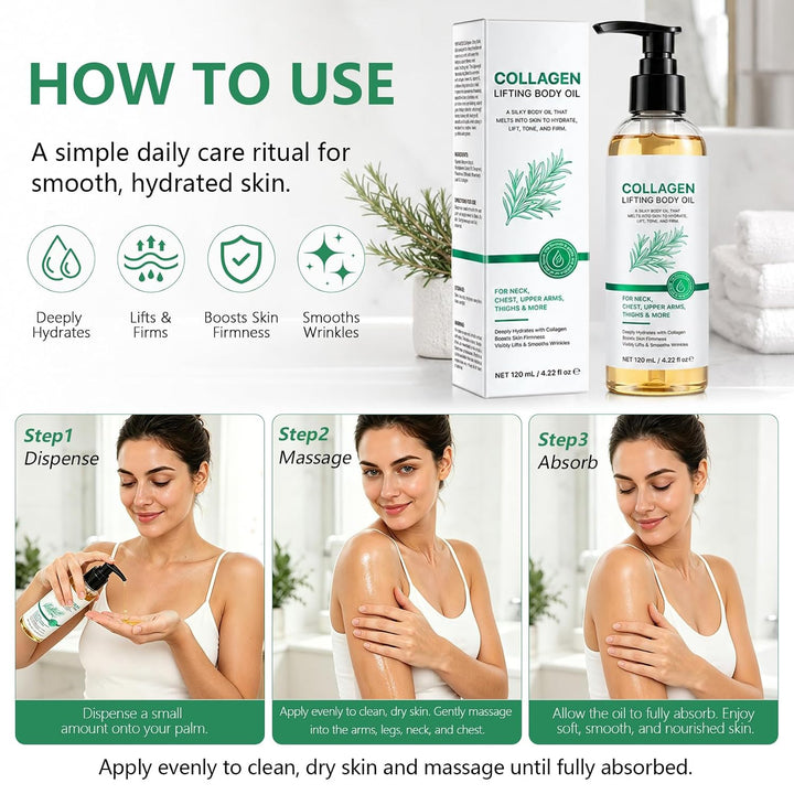 Kollagen Körperöl, Collagen Lifting Body Oil, Straffendes Körperöl mit Kollagen, Reduziert feine Str