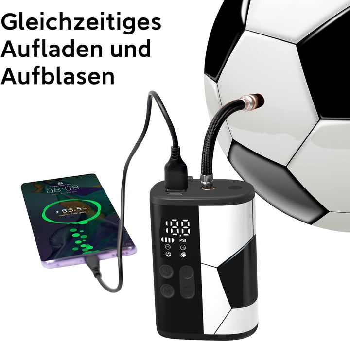 Woowind P101 Ballpumpe Elektrisch mit 12 PSI, 4000mAh Power Bank, LED Licht, Auto-Stop, für Fussball