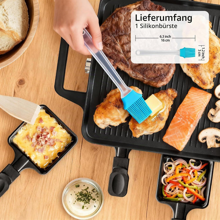 Pfännchen Mini 4 Stücke Antihaftbeschichtet Grill Pfännchen Viereckig Mini Raclette Grill mit 4 Holz