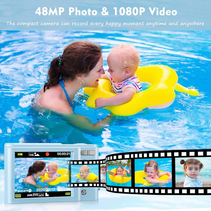 Digitalkamera Autofokus mit 32GB Karte 1080P 48MP Fotokamera Kompaktkamera Bildstabilisierung 16X Di
