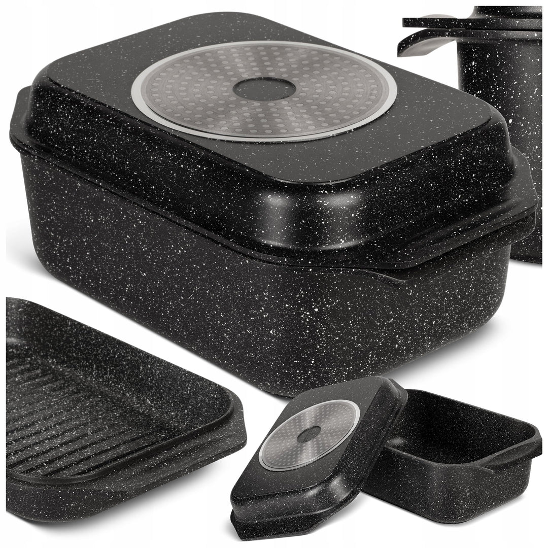 ZILNER Universalbräter Gourmet Granit – hochwertiger Bräter mit Deckel, ideal zum Schmoren, Grillen