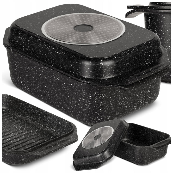 ZILNER Universalbräter Gourmet Granit – hochwertiger Bräter mit Deckel, ideal zum Schmoren, Grillen