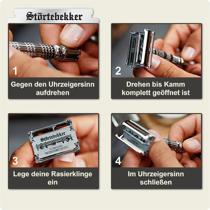 Störtebekker® Premium Rasierhobel Set für Herren im handgefertigten Lederetui - Rasierset mit Rasier
