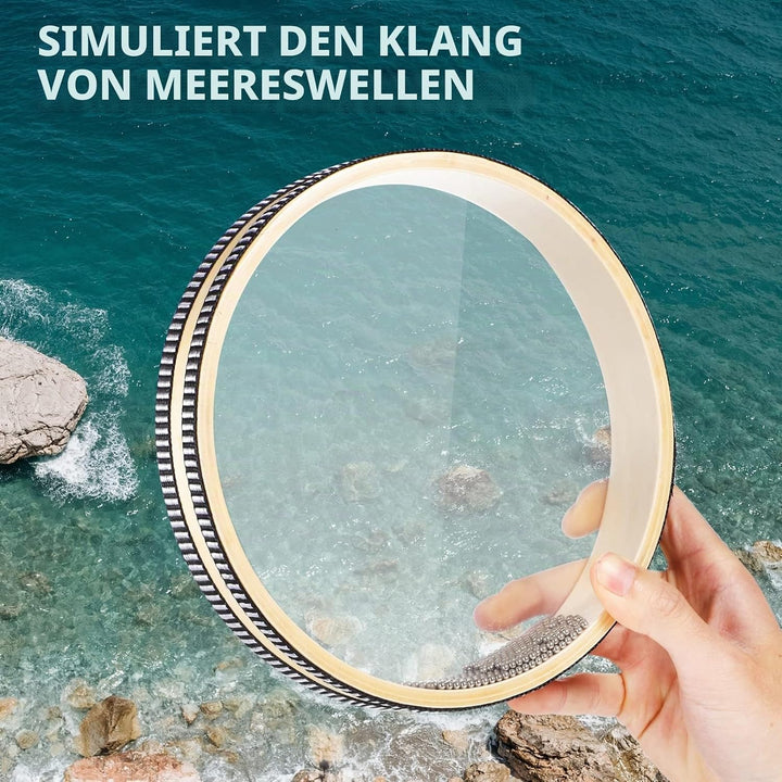 Vaguelly 2 Stück Ocean Drum, 20cm & 30cm Ozeantrommel Welletrommel mit Transparent Trommelfelle, Han