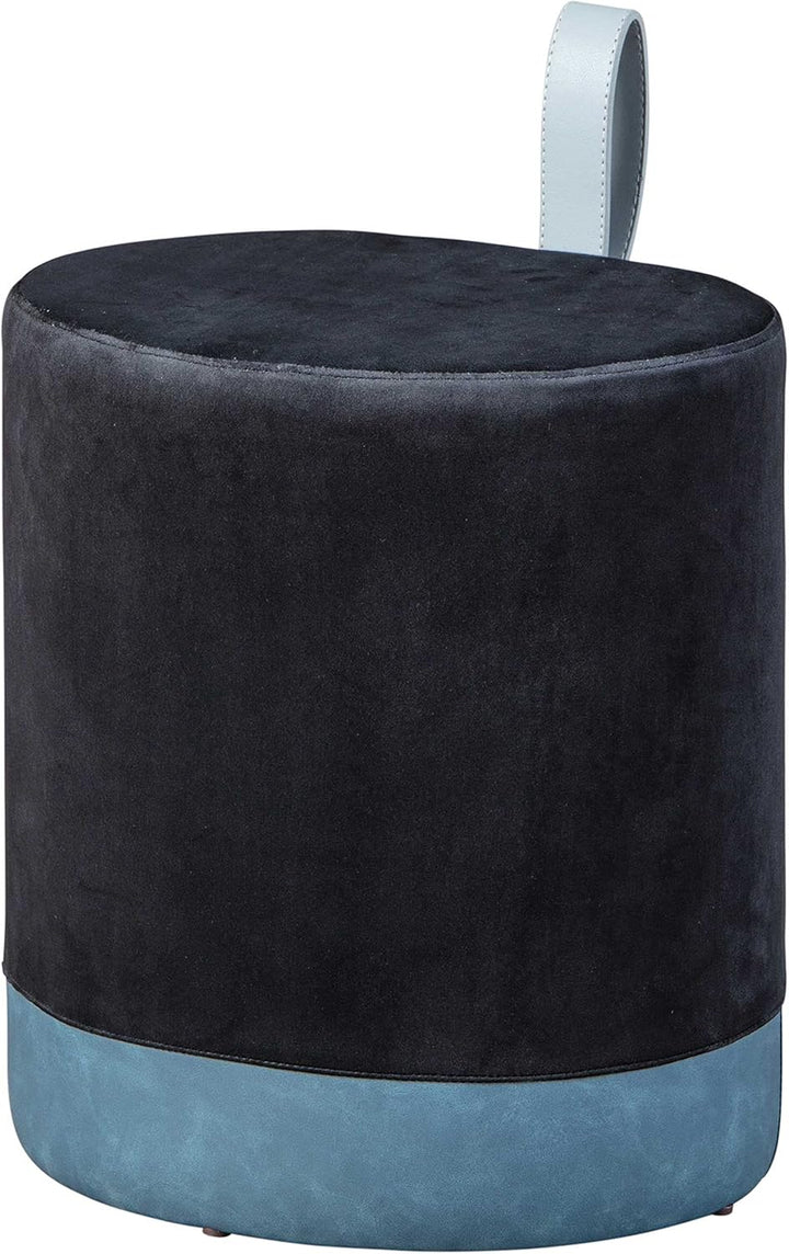 Schwarz-blauer Samthocker mit Kunstledergriff, 38x32,5x43 cm Schwarz, Blau, Schwarz, Blau