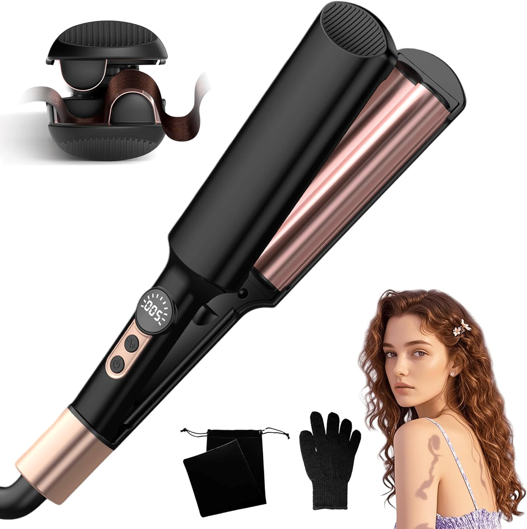 UKLISS Welleneisen, Pro Mini Welleneisen für Haare LCD-Anzeige 120-210℃, Reisegrösse Beach Waves Loc