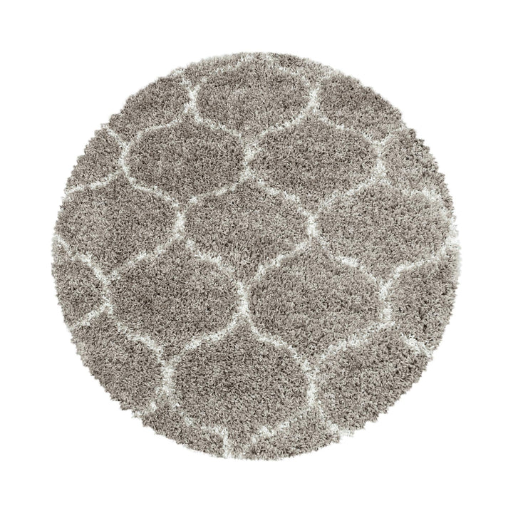 Carpetsale24 Hochflor Teppich Rund 80 cm Beige Modern Skandinavisch Geometrisches Design Shaggy Flau