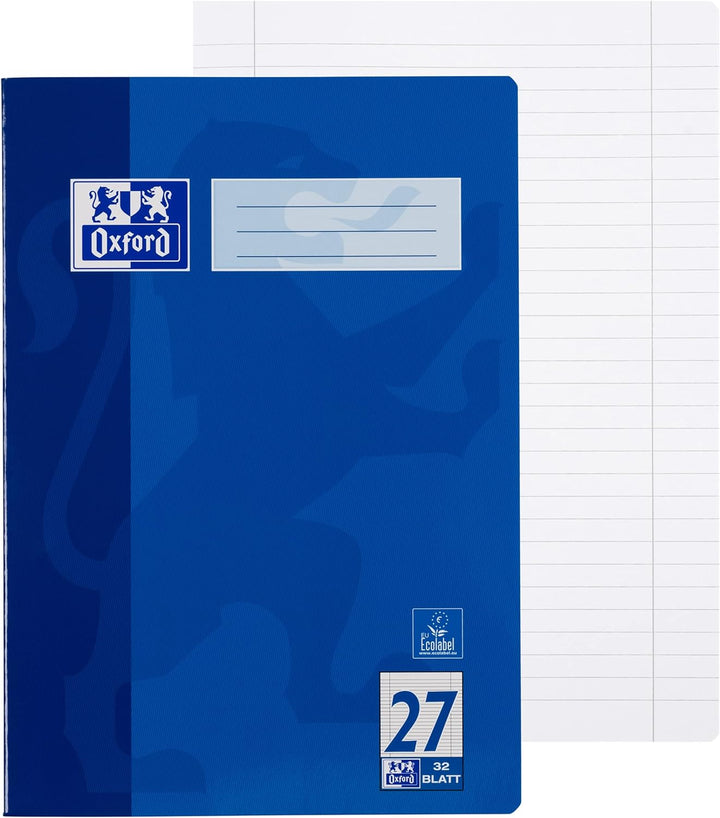 Oxford Schulheft A4, 32 Blatt, Lineatur 27, liniert, 10 Stück Single, Single