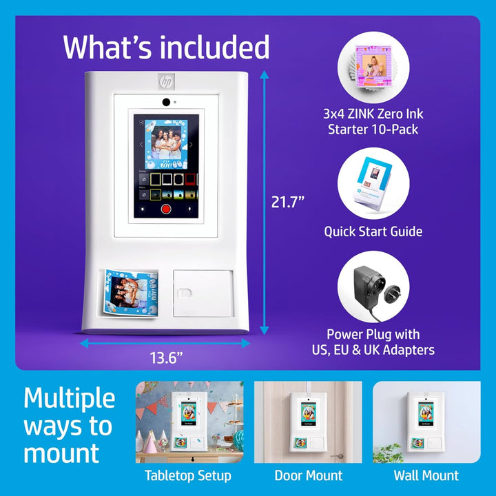 HP Sprocket Fotobox-Maschine Sofort-Farb-Fotodrucker (Weiss) Geschenk-Paket + Zink-Papier (100 Blätt
