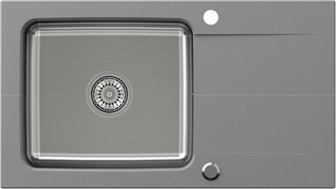 QUADRON Spülbecken Grau | Grösse 78 x 44 cm | Edelstahlspüle EDWARD Einzelbecken Küchenspüle mit Sta