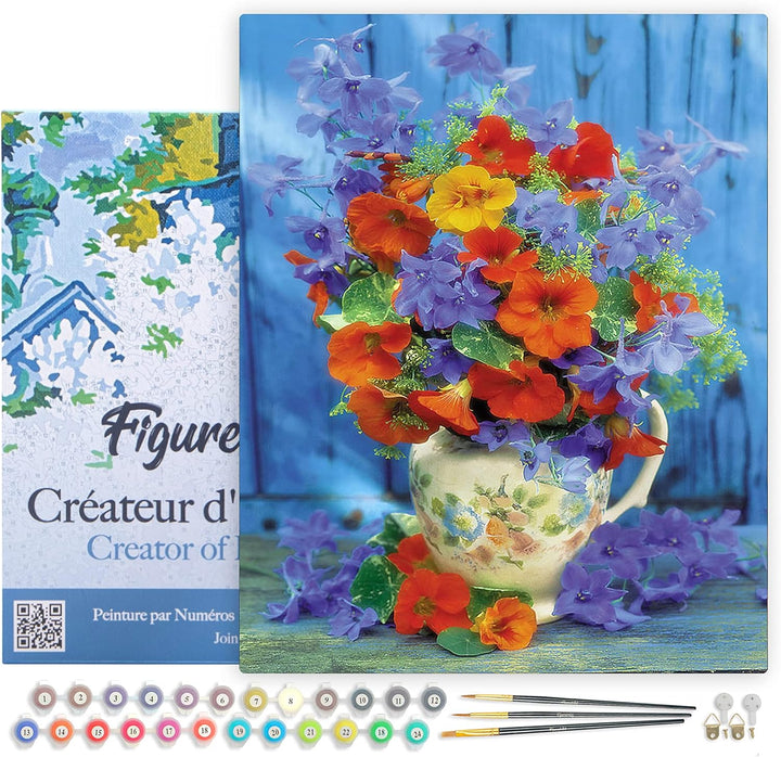Figured'Art Malen Nach Zahlen Erwachsene Mit Rahmen Blumenstrauss in Orange und Lila - Paint by Numb