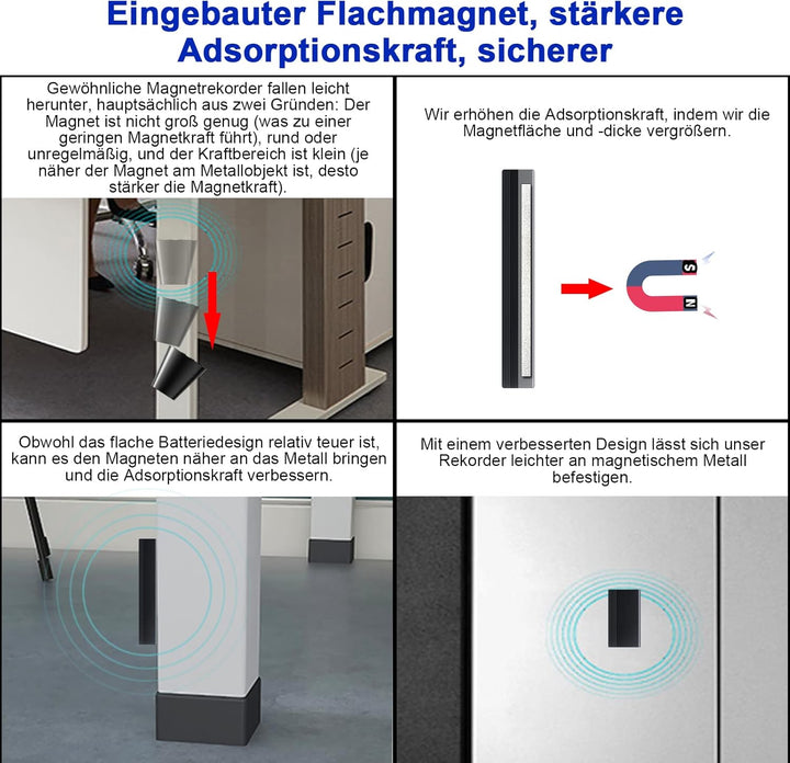 128GB Eingebauter Magnet Diktiergerät Mini, 2000 Stunden Speicherkapazität, Kontinuierliche Aufzeich