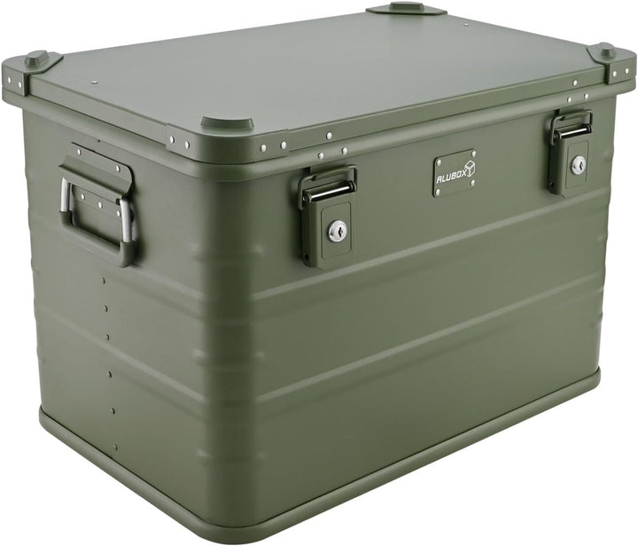 ALUBOX Alukiste abschliessbar E78G OLIVGRÜN - Premium Lagerbox 78 Liter - Materialstärke 1mm - Decke