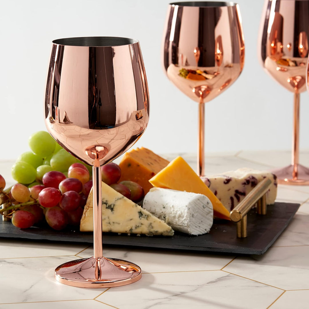 Oak & Steel - 4 Edelstahl Weingläser Geschenkset (540ml) - Roségold/Kupfer - Robust & Unzerbrechlich