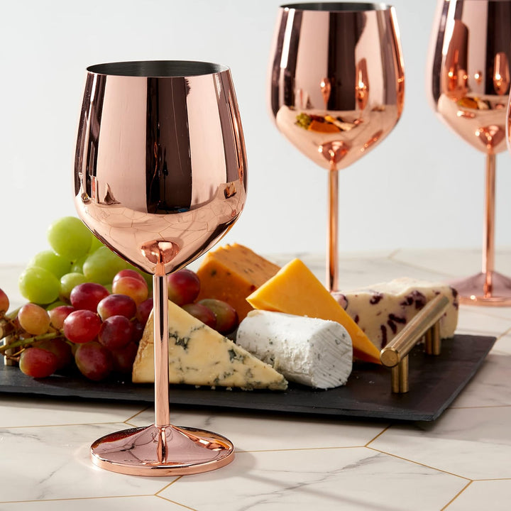Oak & Steel - 4 Edelstahl Weingläser Geschenkset (540ml) - Roségold/Kupfer - Robust & Unzerbrechlich