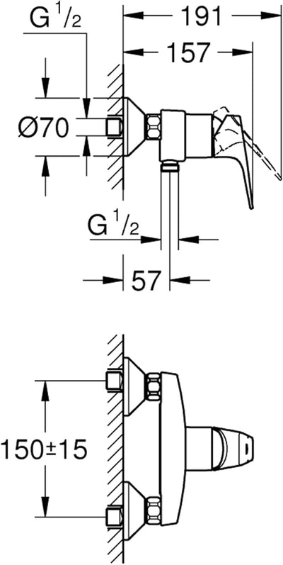 GROHE Start Flow - Einhand-Wannenarmatur (Wandmontage, langlebige Oberfläche, einstellbare Mengenbeg