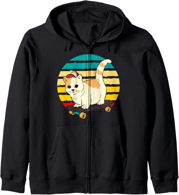 Niedliche Skateboard Katze Vintage Skating Kapuzenjacke