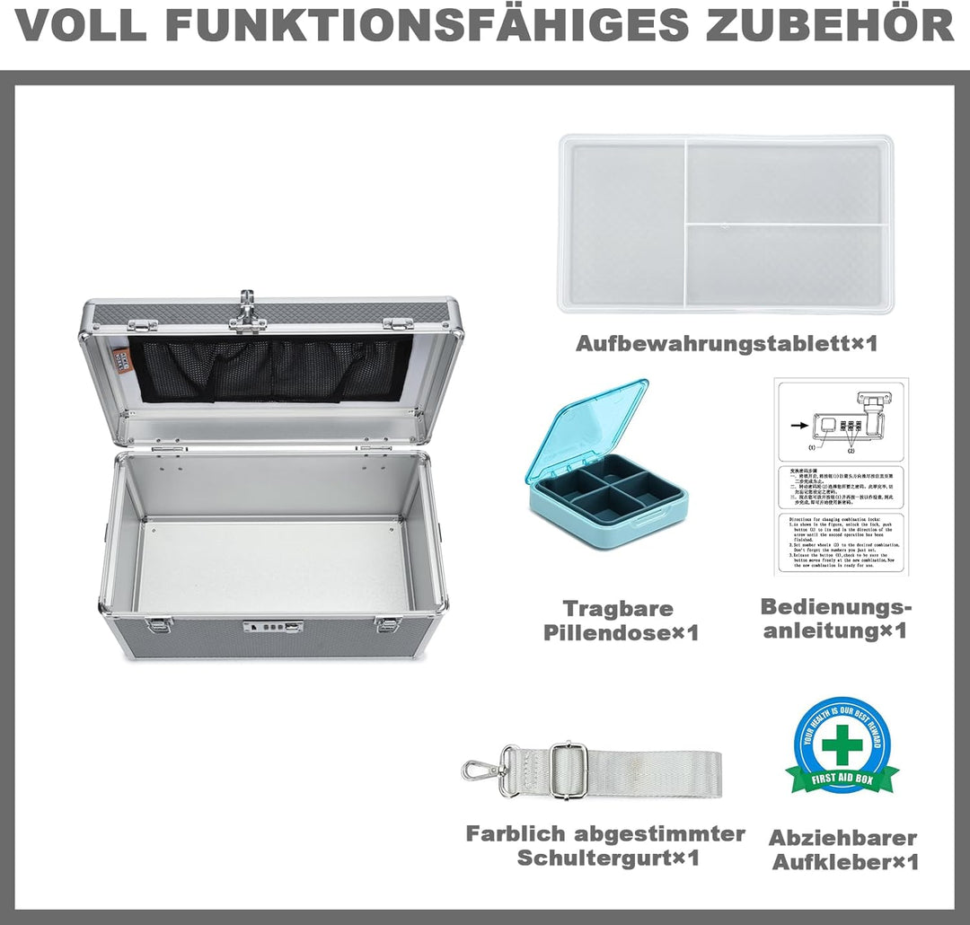 Aufbewahrungsbox mit Zahlenschloss, abschliessbare Medikamentenbox, leere Erste-Hilfe-Box, Sicherhei