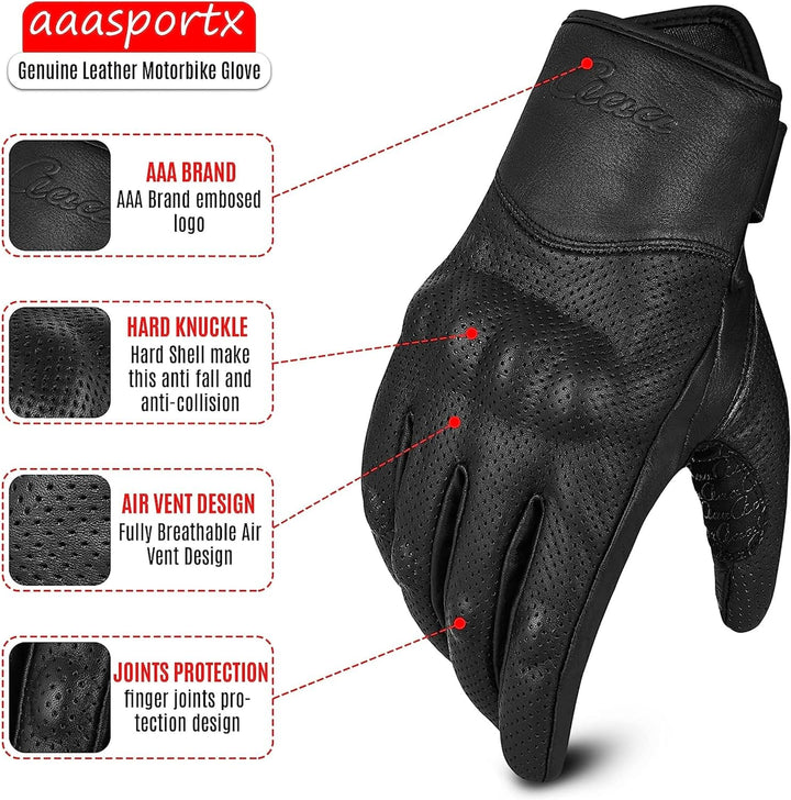 aaasportx Premium Motorrad Handschuhe Herr Leder mit Touchscreen Funktion - Protektoren Motorradhand