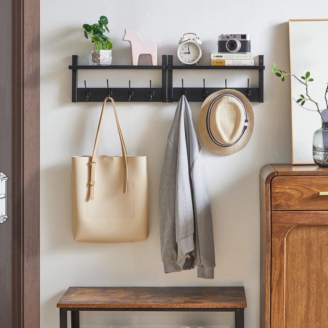 YMYNY Wandgarderoben mit Ablage, 2er Set Wandregal in einem Paket, Garderobenhaken mit 8 Doppelhaken