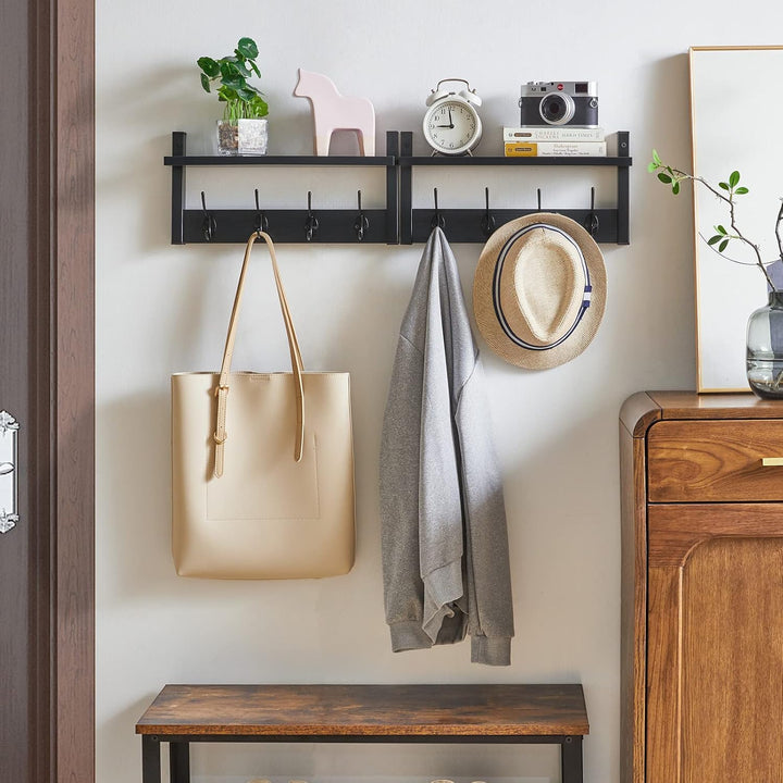 YMYNY Wandgarderoben mit Ablage, 2er Set Wandregal in einem Paket, Garderobenhaken mit 8 Doppelhaken