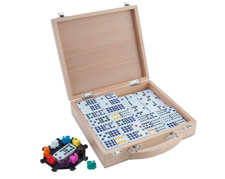 Weible Spiele 04395 - Domino Mexican Train in Holzkiste, 12er