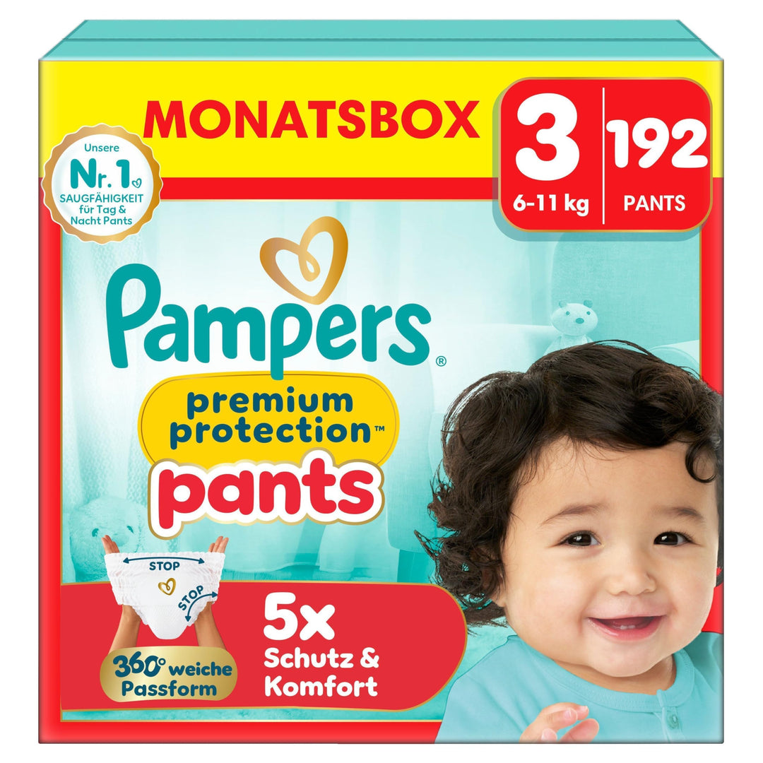 Pampers Premium Protection Pants Grösse 3, 192 Windeln, 6kg-11kg, mit 360° Passform und weichen Anti