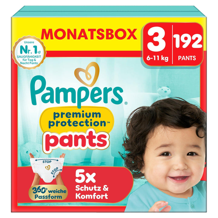 Pampers Premium Protection Pants Grösse 3, 192 Windeln, 6kg-11kg, mit 360° Passform und weichen Anti