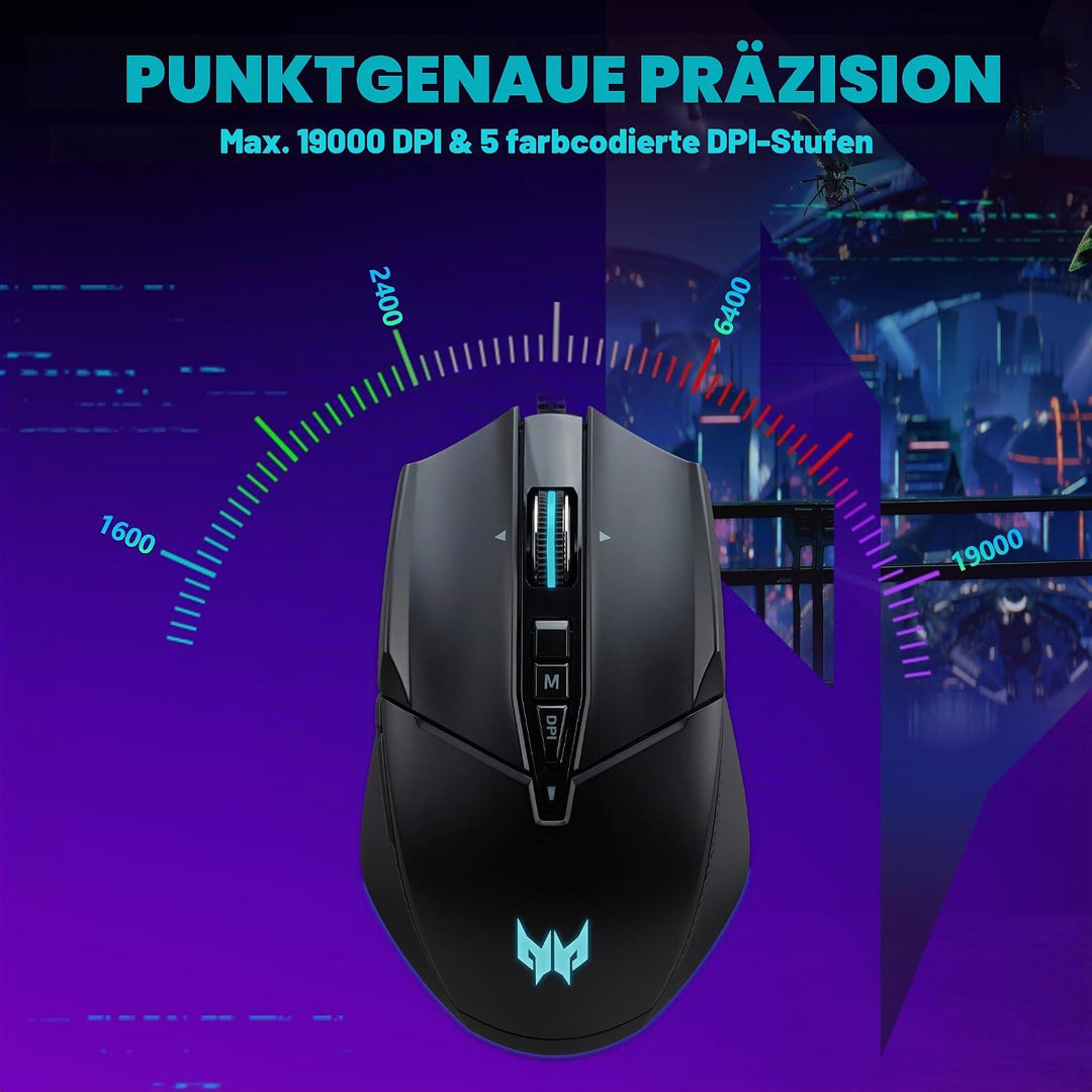 Acer Predator Cestus 335 Gaming Maus (19.000 DPI, 400 IPS Tracking, 10 programmierbare Tasten, 0,5 m
