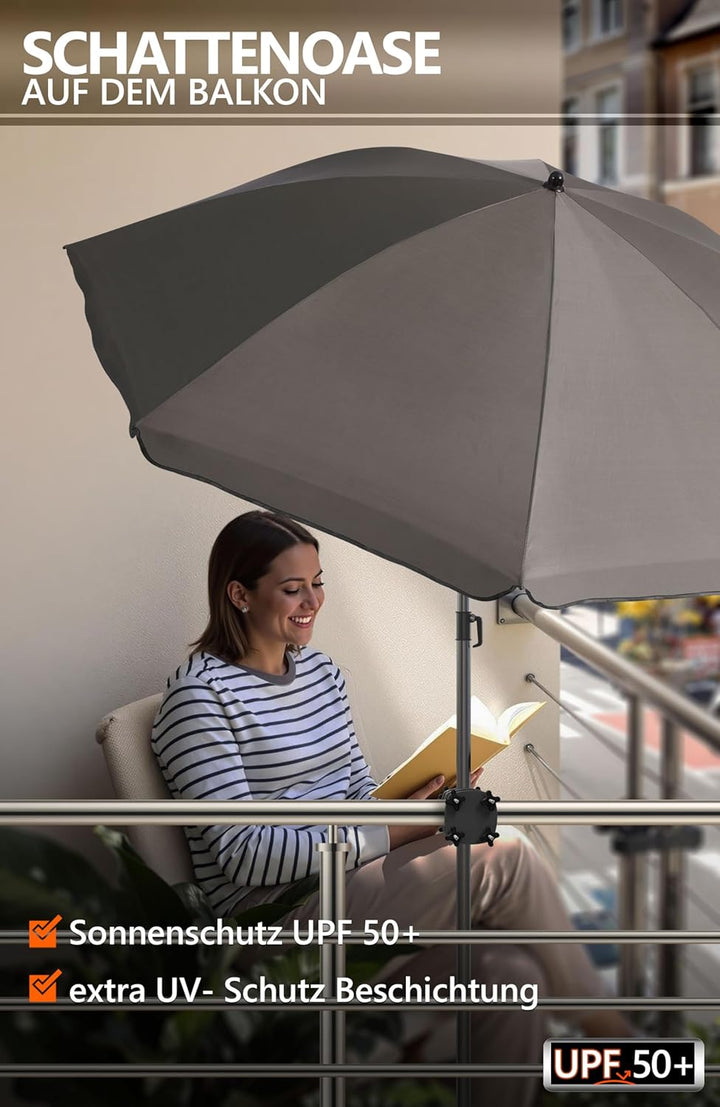4smile Sonnenschirm Balkon SunnyJoy im 3er-Set - UPF 50+ Balkon Schirm 180 cm + Sonnenschirmhalter B