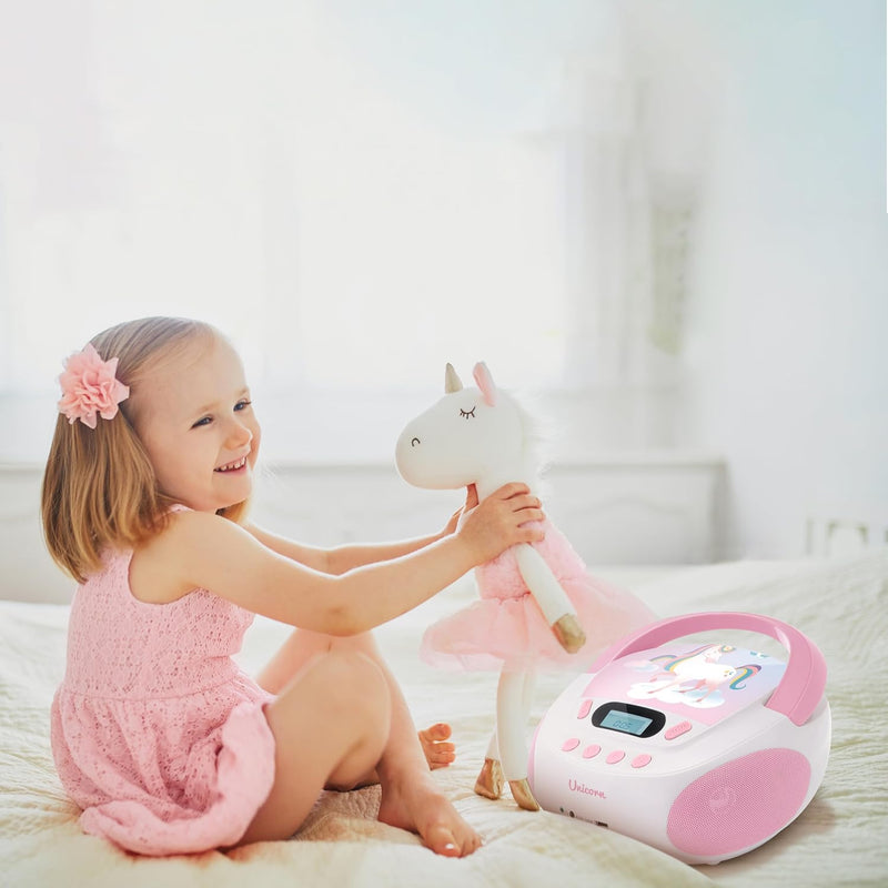 MOOOV 477407 CD-Player Einhorn für Kinder, mit USB-Port Rosa, Rosa