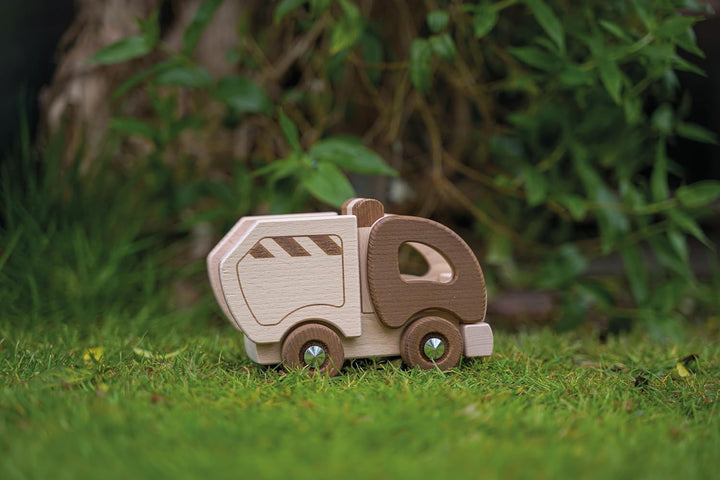 goki 55889 - Müllwagen goki nature - aus massiven robusten Buchenholz - 100% natürlich, ohne Farbe -