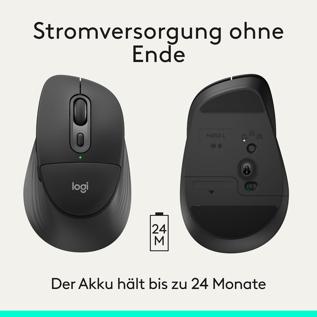 Logitech Signature Comfort Plus M850 L kabellose Maus, Bluetooth-Maus mit Handballenkissen, geräusch