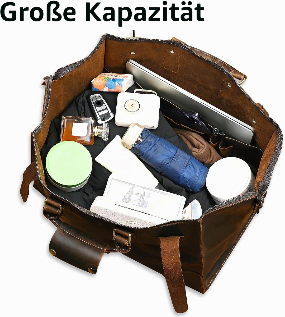 Wasserabweisend Canvas Crazy Horse Leder Reisetasche 35L Trim Unisex Handgepäck Weekender Tasche Spo
