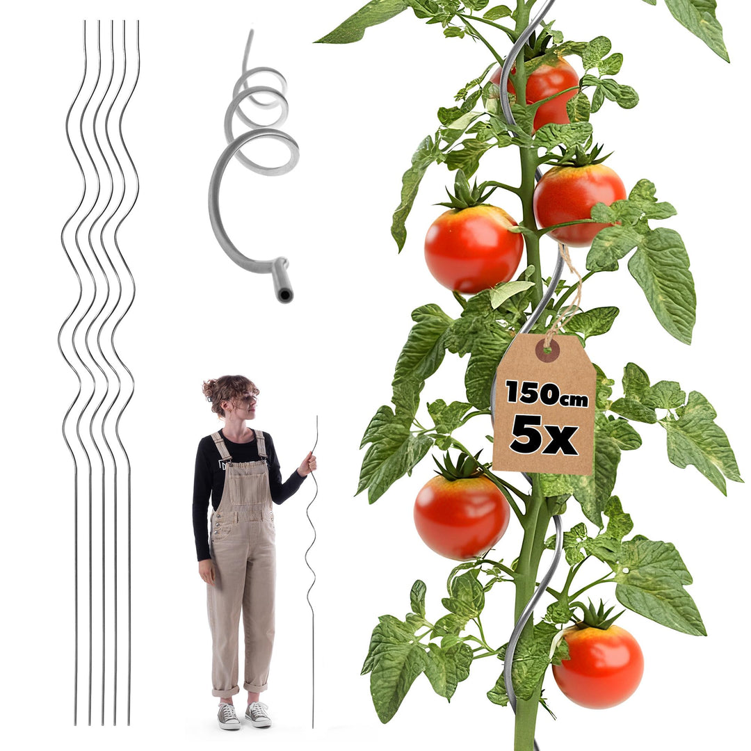 KADAX 5er Set Tomatenspiralstäbe 150 cm x 6 mm, Tomatenstäbe aus Aluminium, Tomaten Rankhilfe, Tomat