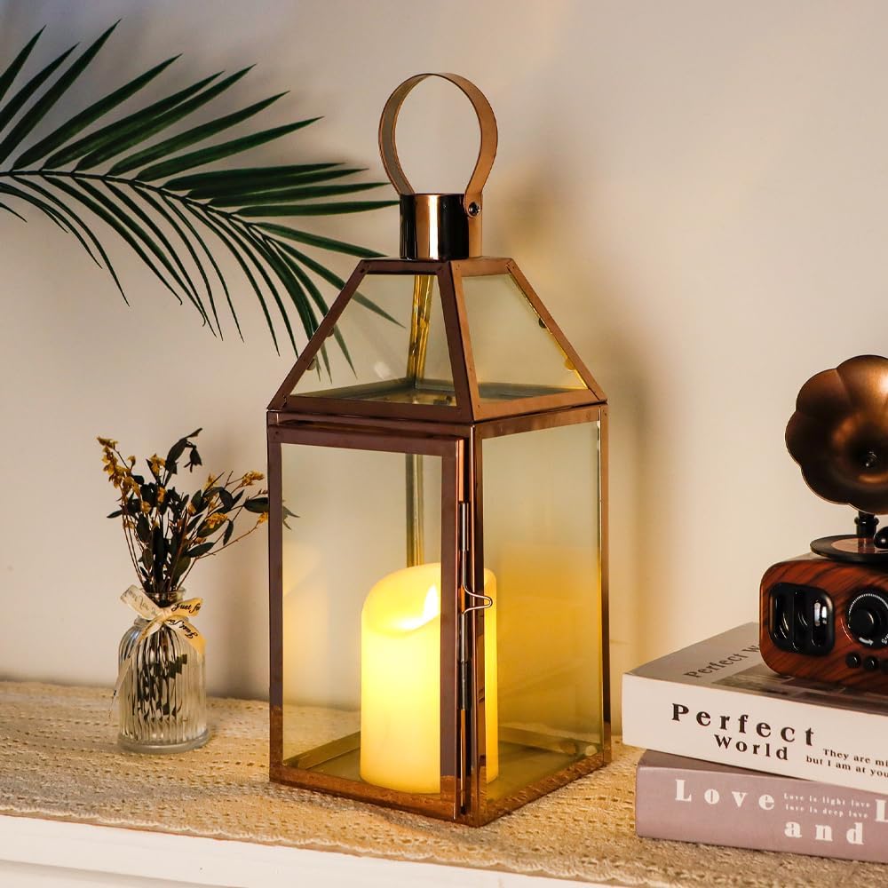 JHY DESIGN 34cm Hohe Kerzen Laternen, Glas Laternen Edelstahl Windlicht Hängender Kerzenständerr mit