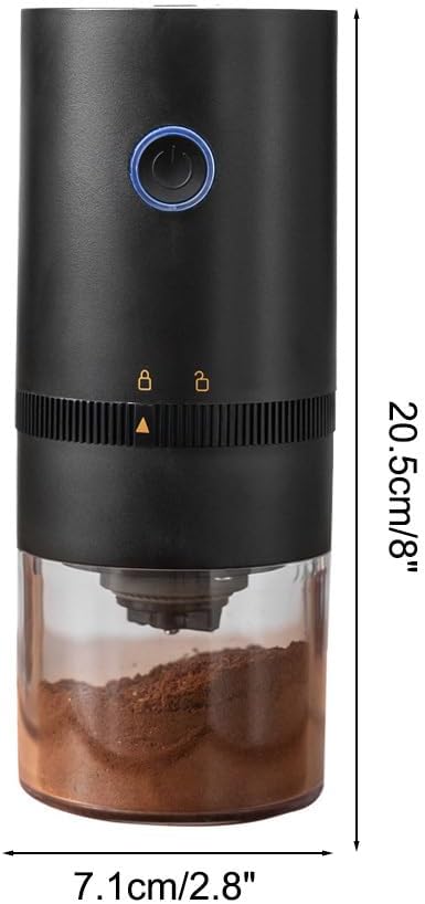 Kaffeemühle, Tragbare Kleine Bohnenmühle, Stufenlos Einstellbarer Mahlgrad, 1250 mAh, USB Wiederaufl