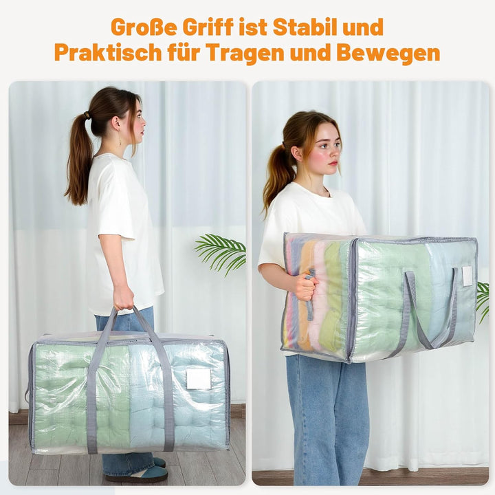 6 Stück 105L Grosse Aufbewahrungstasche mit Deckel, Faltbare Transparente Umzugskartons Gross mit Re