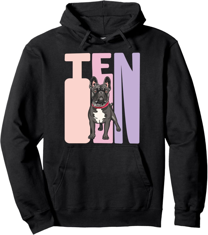 10. Geburtstag Mädchen Französische Bulldogge Retro Frenchie Pullover Hoodie