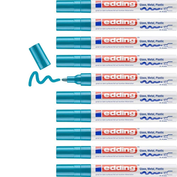 edding 750 Glanzlackmarker - hellblau - 10 Lackmarker - Rundspitze 2-4 mm - Lackstift für Glas, Stei