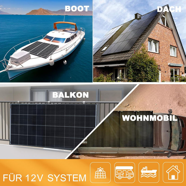 enjoy solar® 200W 12V Monokristallines Solarmodul, PERC 9BB - Solarpanel ideal für Wohnmobil, Balkon
