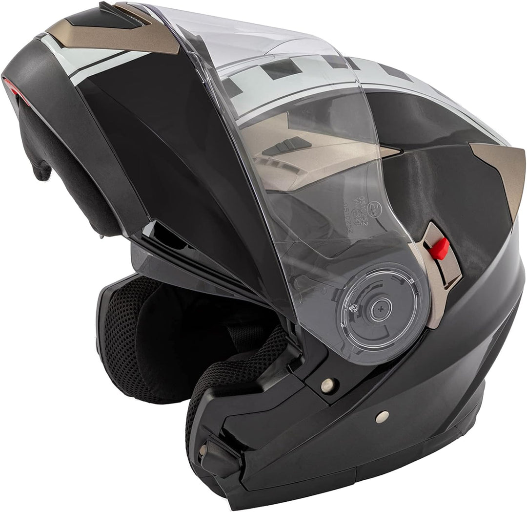 Motorradhelm Klapphelm Doppelvisier Grafik Touring Genehmigt ECE2205 Flip-Up 57-58 cm ( M) Schwarz,