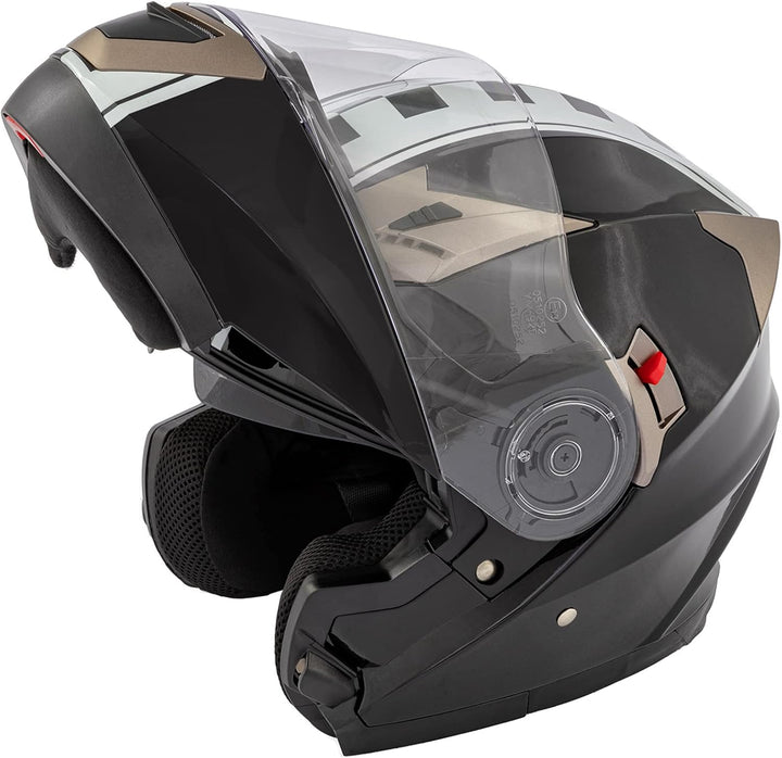 Motorradhelm Doppelvisier Klapphelm ECE 22 Genehmigt Grafik Schwarz S 55-56 cm ( S) Schwarz, 55-56 c