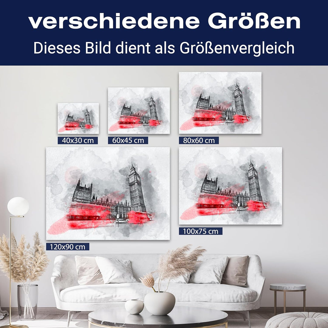 wandmotiv24 Leinwandbild Malerei, 60x45cm, Querformat, Aquarell, London, Deko, Bilder auf Leinwand,