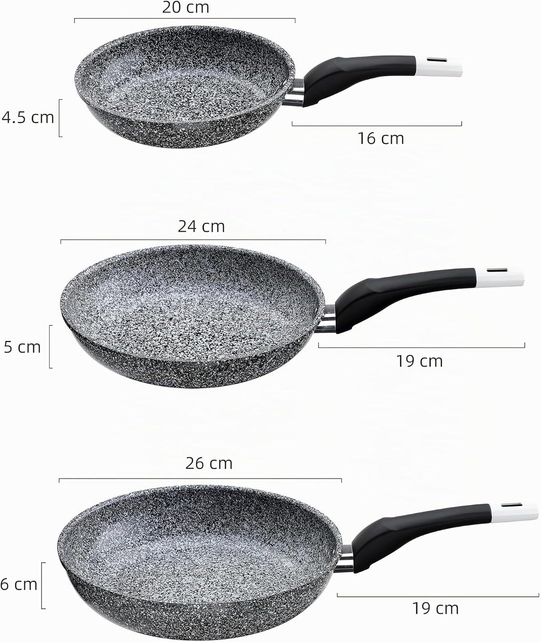 EliteHoff Pfannenset Induktion 3-teilig (20/24/26 cm), Induktionspfannen-Set, Aluminiumguss mit Anti