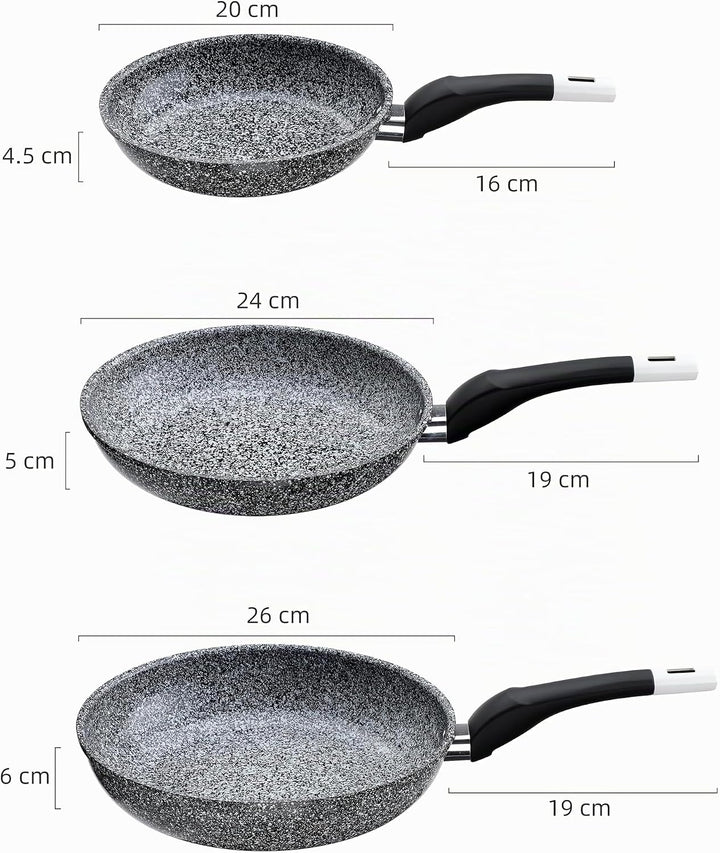 EliteHoff Pfannenset Induktion 3-teilig (20/24/26 cm), Induktionspfannen-Set, Aluminiumguss mit Anti