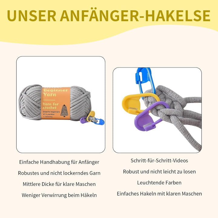 SHYSBV Häkelset für Anfänger Heckel Set Komplettes Amigurumi Set 3 süsse Katzen mit Garn Häkelnadel